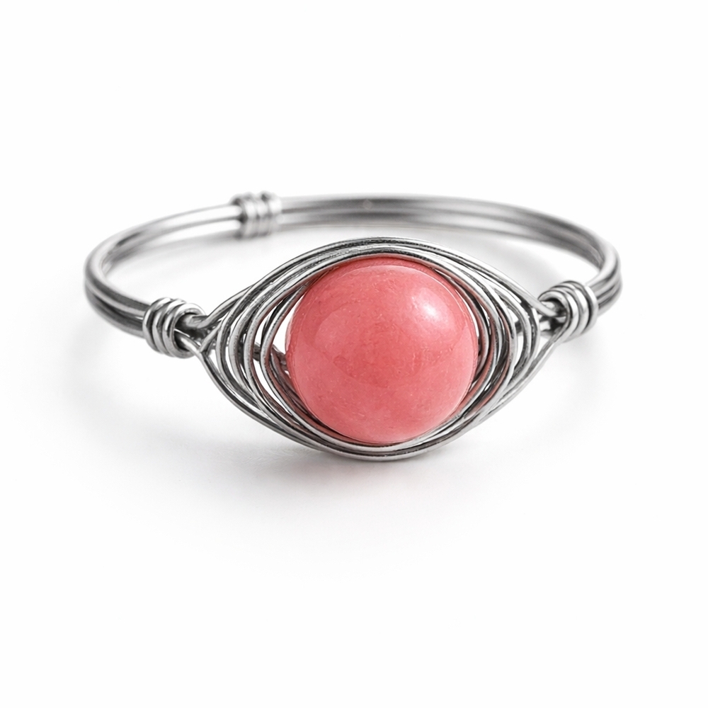 Size 8  Pink Jade Wire Wrapped Ring